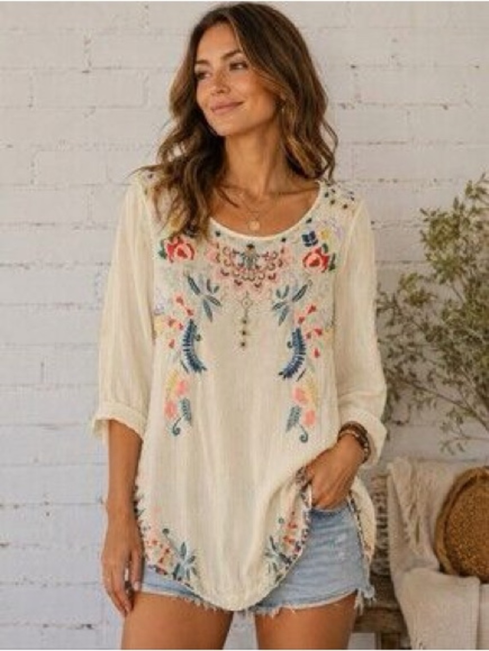 Johnny Was Sindri Floral Embroidered Tunic